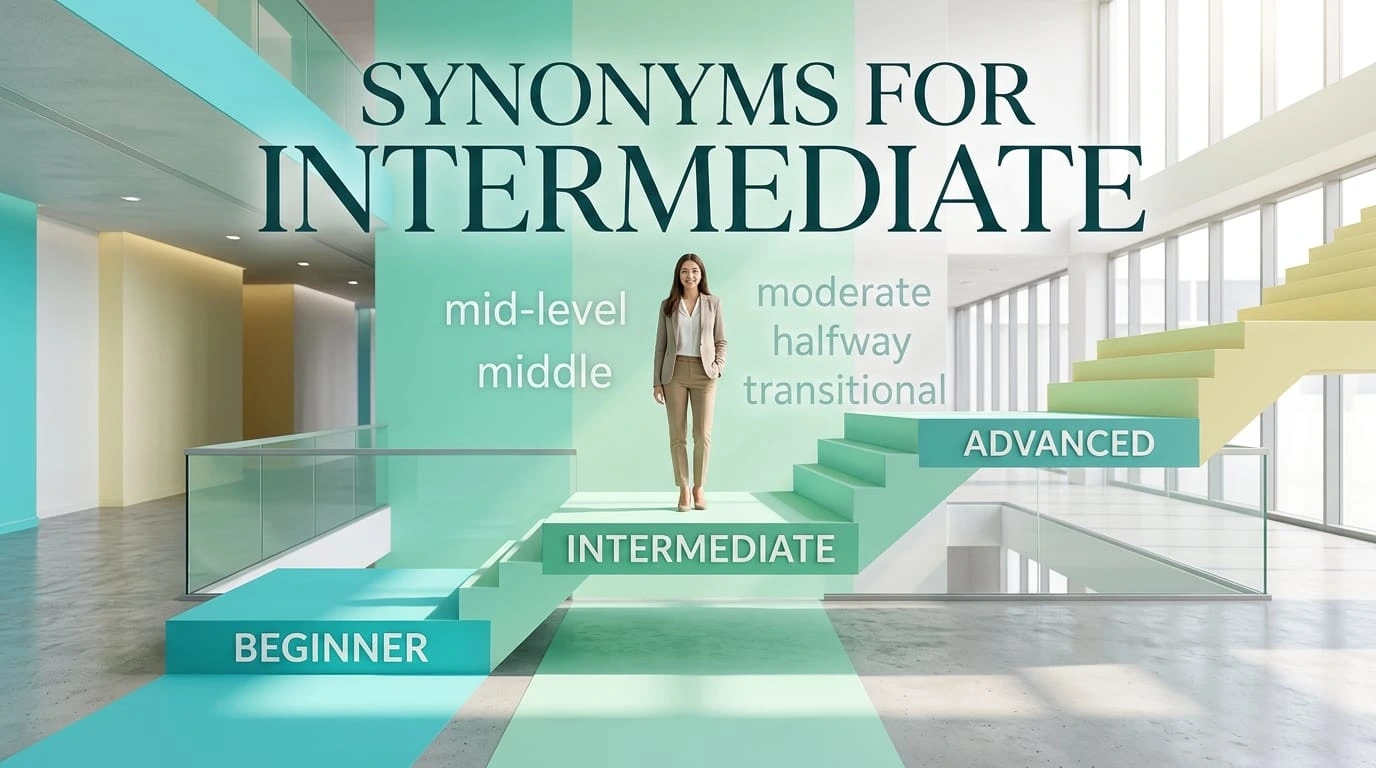 Synonyms for intermediate with useful alternatives and related words for different contexts.