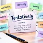Realistic educational feature image illustrating synonyms for tentatively with a cautious and uncertain decision-making concept.